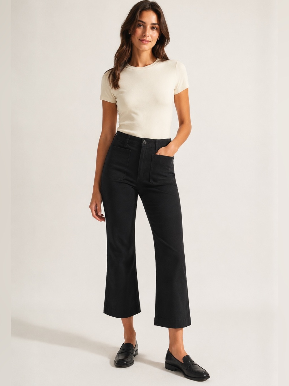 J.Crew Charley Kickout Crop Chino Pants Size 29 Black High Rise Flare Stretch